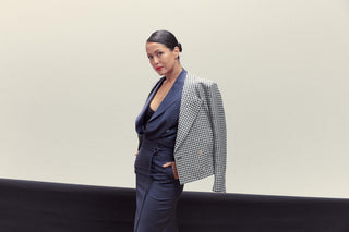 Milano Jacket - Short suit jacket in navy blue dogtooth