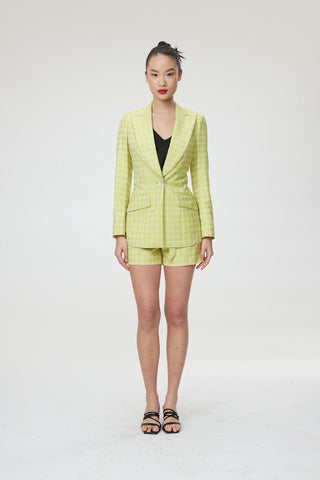 Montpellier Jacket - Slim fit one button belted suit jacket in lime green