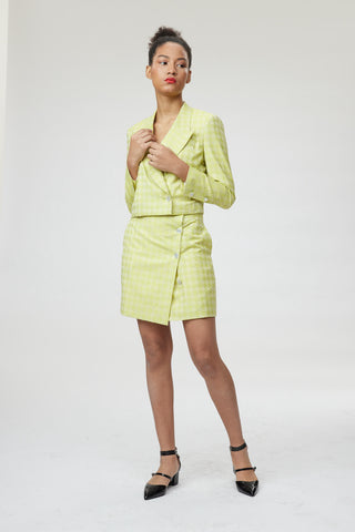 Verona Jacket - Cropped jacket in lime green dogtooth jacquard