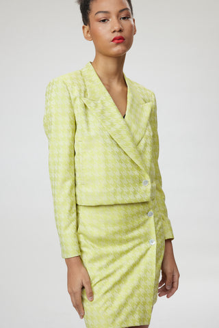 Verona Jacket - Cropped jacket in lime green dogtooth jacquard