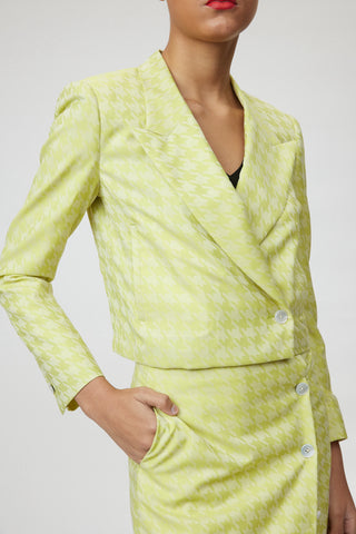 Verona Jacket - Cropped jacket in lime green dogtooth jacquard