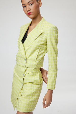 Verona Jacket - Cropped jacket in lime green dogtooth jacquard