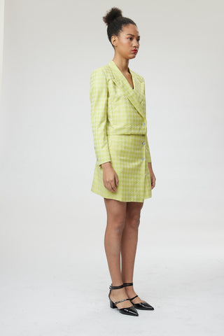 Verona Jacket - Cropped jacket in lime green dogtooth jacquard