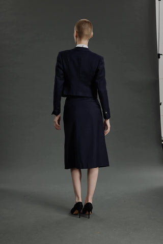 Barreiro Jacket - Short jacket in midnight blue basketweave wool