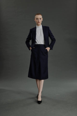 Barreiro Jacket - Short jacket in midnight blue basketweave wool