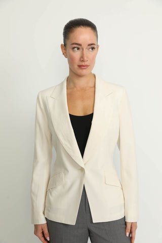 Balerna Jacket - Balerna White Seersucker Check Fitted Jacket