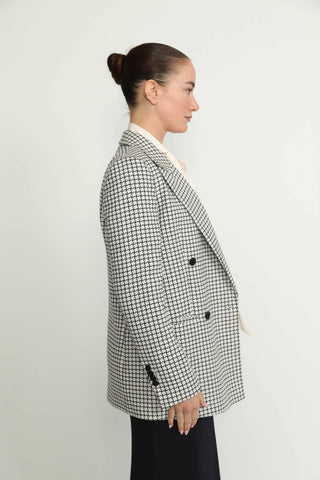 Amarante Jacket - Amarante White/Black Chinese Diamond Check Double Breasted Jacket