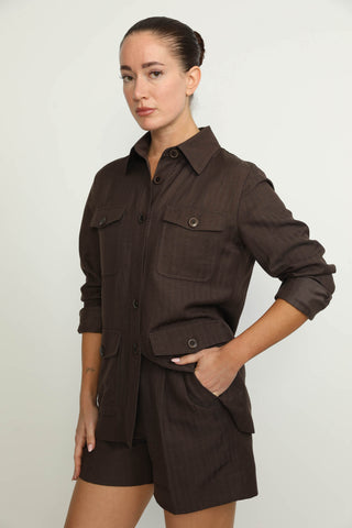 Rolle Shirt Jacket - Rolle Brown Herringbone Loose Fit Shirt Jacket