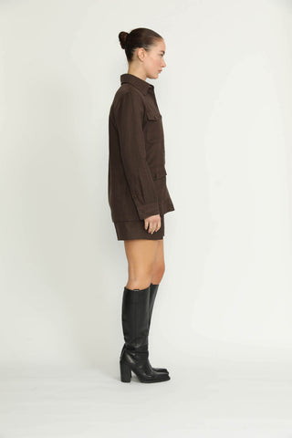 Rolle Shirt Jacket - Rolle Brown Herringbone Loose Fit Shirt Jacket