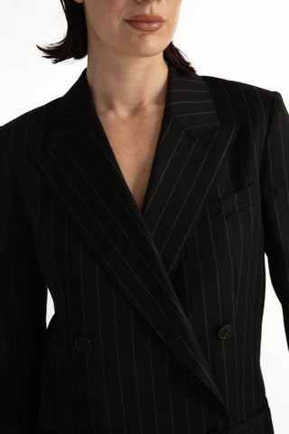 Amarante Jacket - Boyfriend cut jacket in black pinstripe