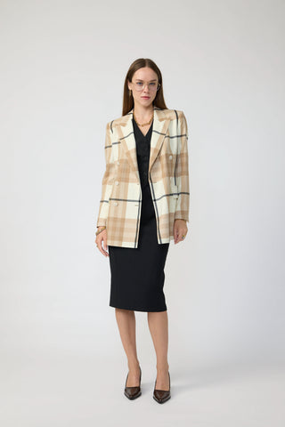 Amsterdam Jacket - Double-breasted fitted jacket in beige check