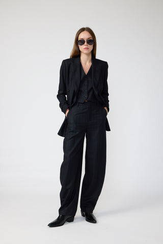 Amsterdam Jacket & Hagfords Trousers in Charcoal Black Pinstripe
