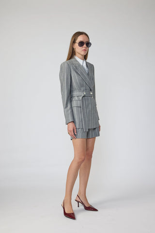 Almada Jacket - Double breasted  jacket in grey pinstripe