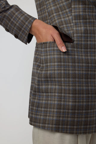 Almada Jacket - Double breasted jacket in brown tartan