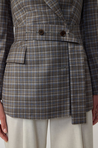 Almada Jacket - Double breasted jacket in brown tartan