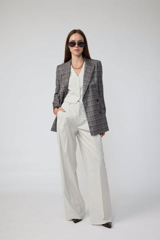 Almada Jacket - Double breasted jacket in brown tartan