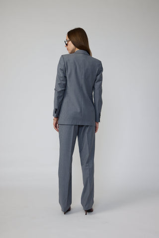 Bristol Jacket - Straight cut boyfriend style grey jacket in navy pinstripe
