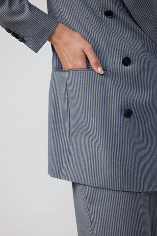 Bristol Jacket - Straight cut boyfriend style grey jacket in navy pinstripe