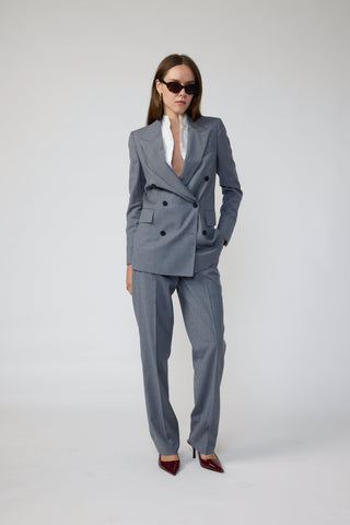 Bristol Jacket - Straight cut boyfriend style grey jacket in navy pinstripe