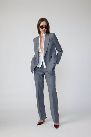Bristol Jacket - Straight cut boyfriend style grey jacket in navy pinstripe