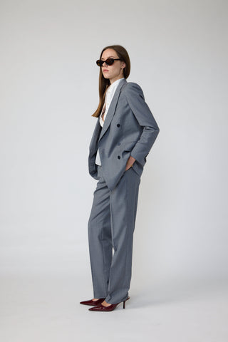 Bristol Jacket - Straight cut boyfriend style grey jacket in navy pinstripe