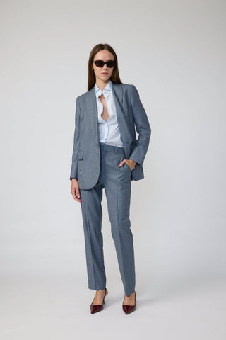 Canberra Jacket- Shawl lapel jacket in blue dogtooth