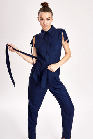 Margate Jumpsuit - Sleeveless jumpsuit in navy wool blend