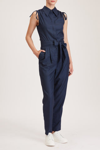 Margate Jumpsuit - Sleeveless jumpsuit in navy wool blend