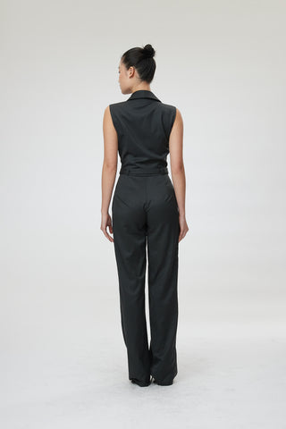 Bergamo Jumpsuit - Shawl collar jumpsuit in charcoal black