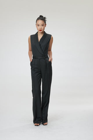 Bergamo Jumpsuit - Shawl collar jumpsuit in charcoal black