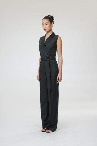 Bergamo Jumpsuit - Shawl collar jumpsuit in charcoal black