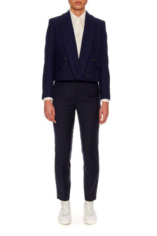 Grenoble - Cropped shawl collar wool jacket in navy