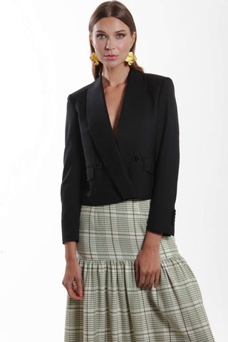 Grenoble - Cropped shawl collar wool jacket in black