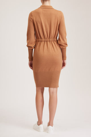 Swindon Knit Dress - Plain knit, loose fit midi dress in beige