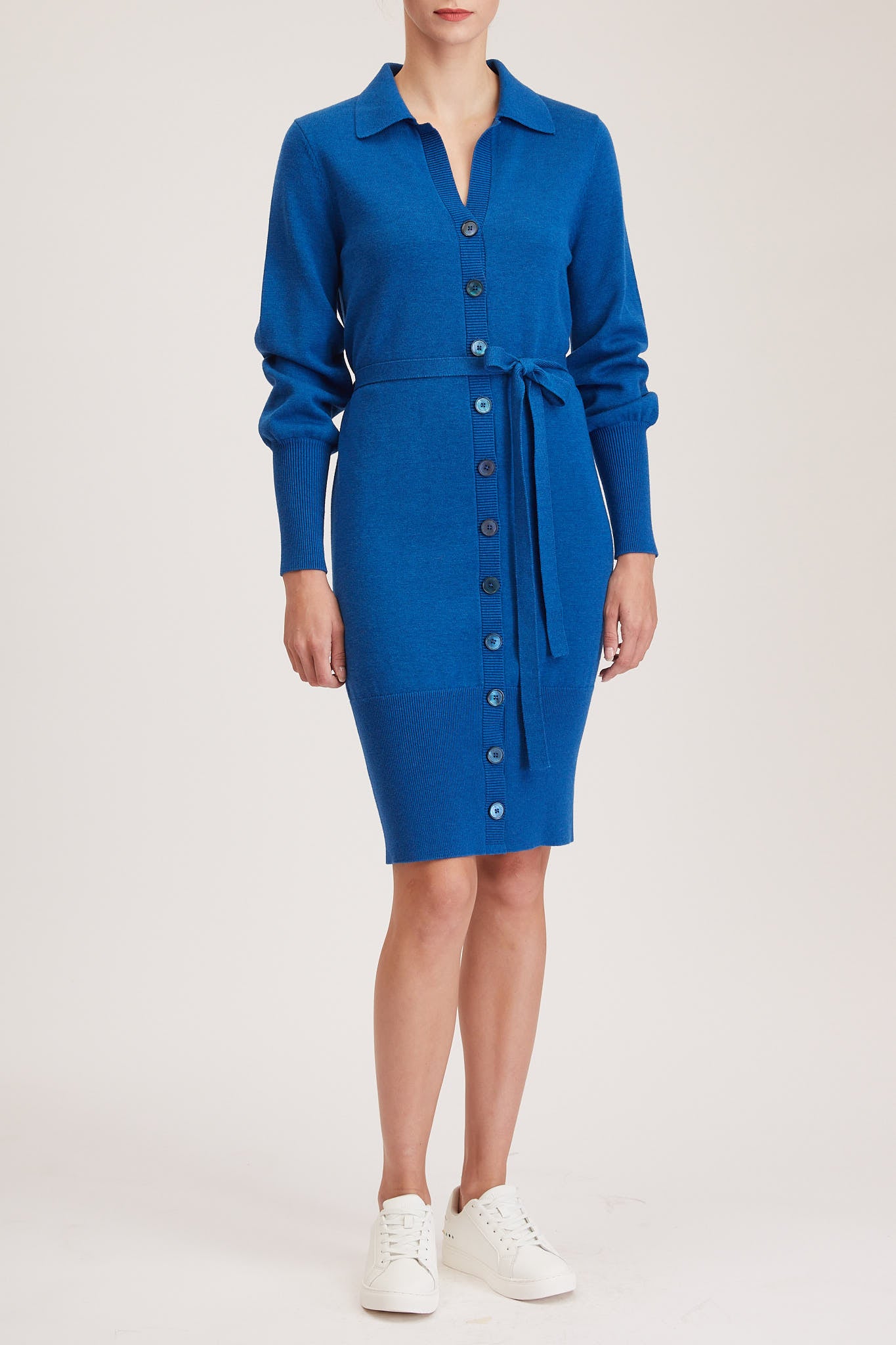 Swindon Knit Dress - Plain knit, loose fit midi dress in royal blue FREY. Swindon Knit Dress - Plain knit, loose fit midi dress in royal blue FREY.