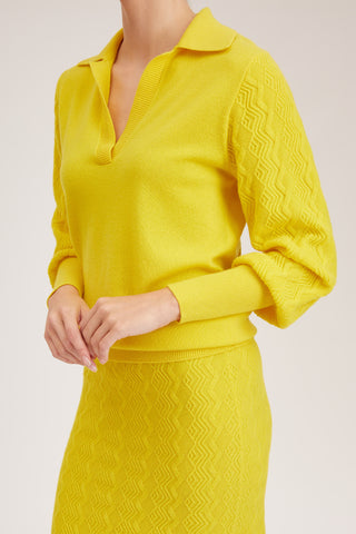 York Top - Open Polo neck loose fit knit sweater in yellow