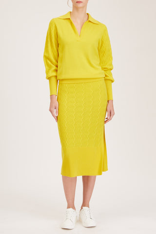 York Top - Open Polo neck loose fit knit sweater in yellow