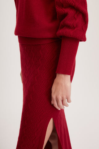 York Knit Top - Open Polo neck loose fit knit sweater in red wine