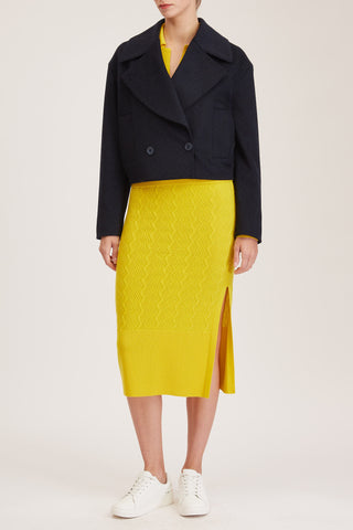 Rouen Knit Skirt - Knitted pencil skirt with side slit in yellow cashmere