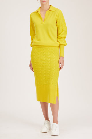 Rouen Knit Skirt - Knitted pencil skirt with side slit in yellow cashmere