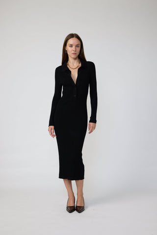 Haarlem Dress - Polo collar knit midi dress
