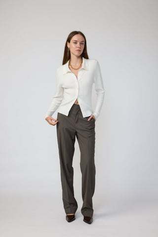 Laren Top - Polo pleated knit top in white