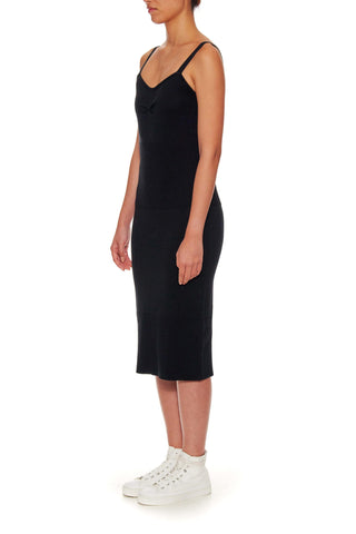 Rouen - Knitted cotton-silk pencil skirt with slit in black