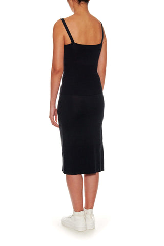 Rouen - Knitted cotton-silk pencil skirt with slit in black