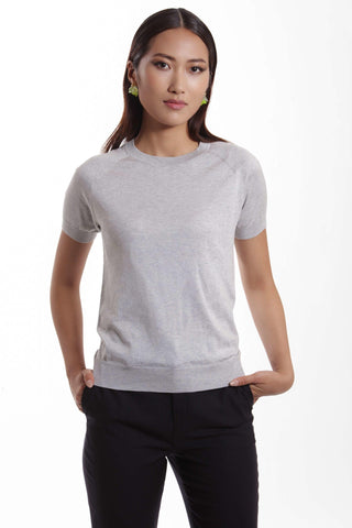 Lourdes - Short sleeve cotton-silk t-shirt in grey