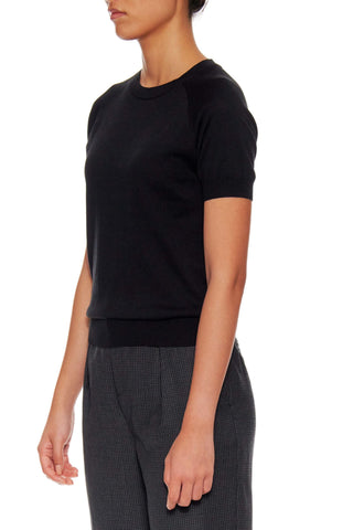 Lourdes - Short sleeve cotton-silk t-shirt in black