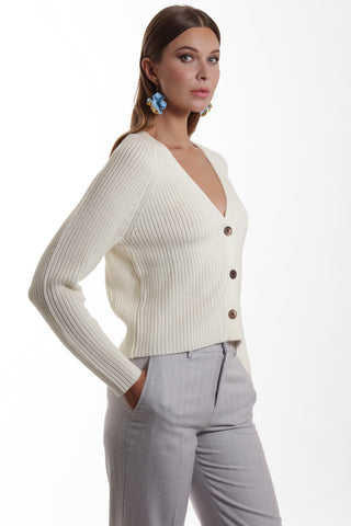 Versaille Cardigan - Knitted V-neckline easy- care-wool cardigan in white