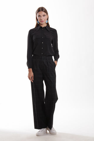 Metz Top - Utility pockets silk shirt in black