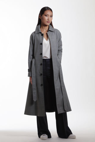 Nimes Coat - Chelsea long trench coat in grey check