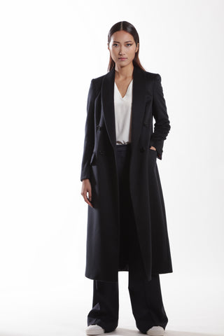 Angers Coat - Shawl collar cashmere coat in blue black